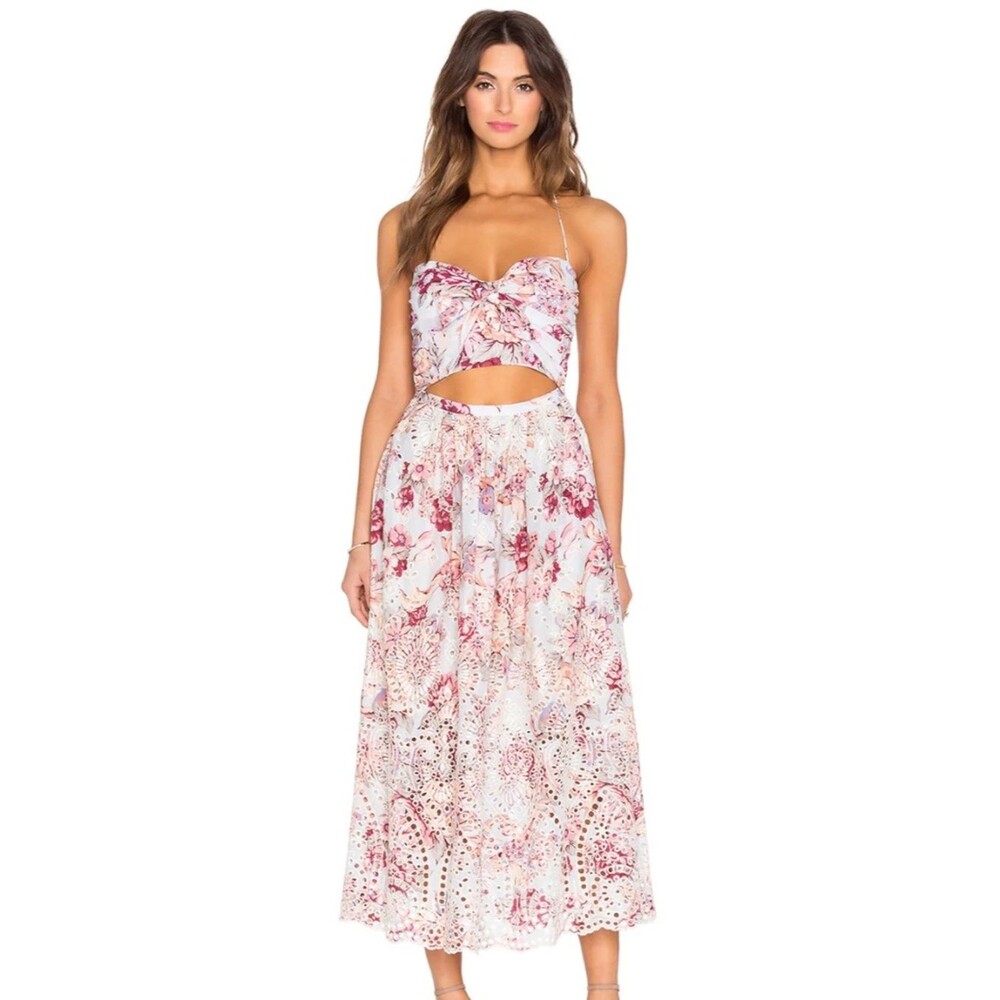 Zimmermann Eden Floral Midi Dress Cotton Broderie Cutout - Size AU 1 - US Small